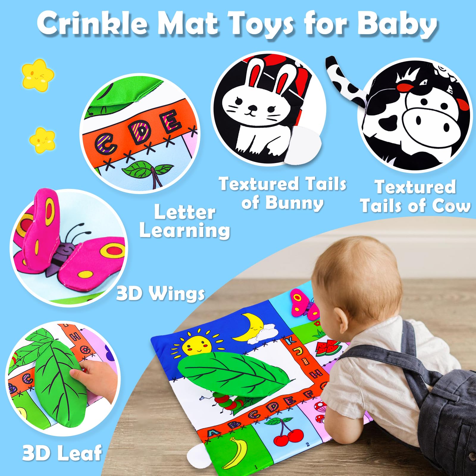 Tummy Time Mirror Baby Toys 3-6 Months Infant Newborn Toys 0-3 Months Brain Development Montessori Sensory Crinkle Toys Teether Black and White High Contrast Baby Toys 0-6 6-12 Month Boy Girl Gifts