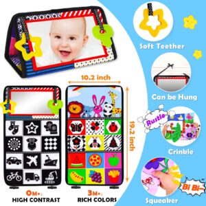 Tummy Time Mirror Baby Toys 3-6 Months Infant Newborn Toys 0-3 Months Brain Development Montessori Sensory Crinkle Toys Teether Black and White High Contrast Baby Toys 0-6 6-12 Month Boy Girl Gifts