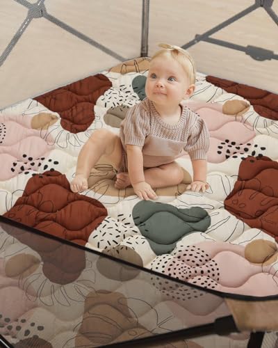 Blissful Diary Hexagon Playpen Mat,52x48 Thicken Soft Playpen Mat fits Regalo Portable Play Yard 48 Inch and Hiccapop 53" PlayPod Playpen,Washable Baby Play Mat for Infants Toddler Kids,Boho Design