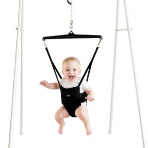 Jolly Jumper **CLASSIC** - Black Saddle- The Original Jolly Jumper with stand. Trusted by parents to provide fun for babies and to create cherished memories for families for over 75 years.