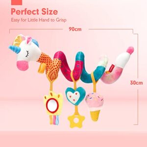 hahaland Car Seat Toys for Babies 0-6 Months Girl - Baby Toys 3-6 Months - Rattle, Mirror, Crinkle, Squeaky Carseat Stroller Toys 0-6 Months Developmental Newborn Baby Girl Gifts