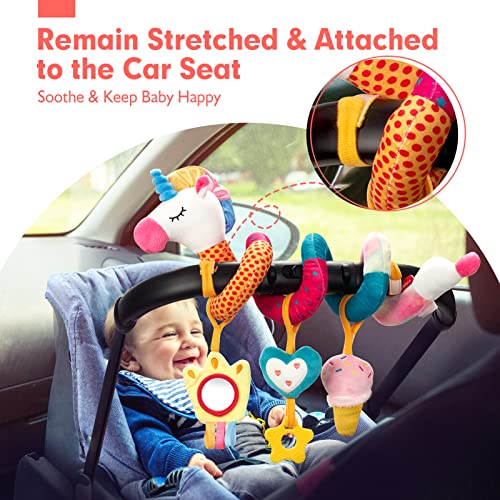 hahaland Car Seat Toys for Babies 0-6 Months Girl - Baby Toys 3-6 Months - Rattle, Mirror, Crinkle, Squeaky Carseat Stroller Toys 0-6 Months Developmental Newborn Baby Girl Gifts