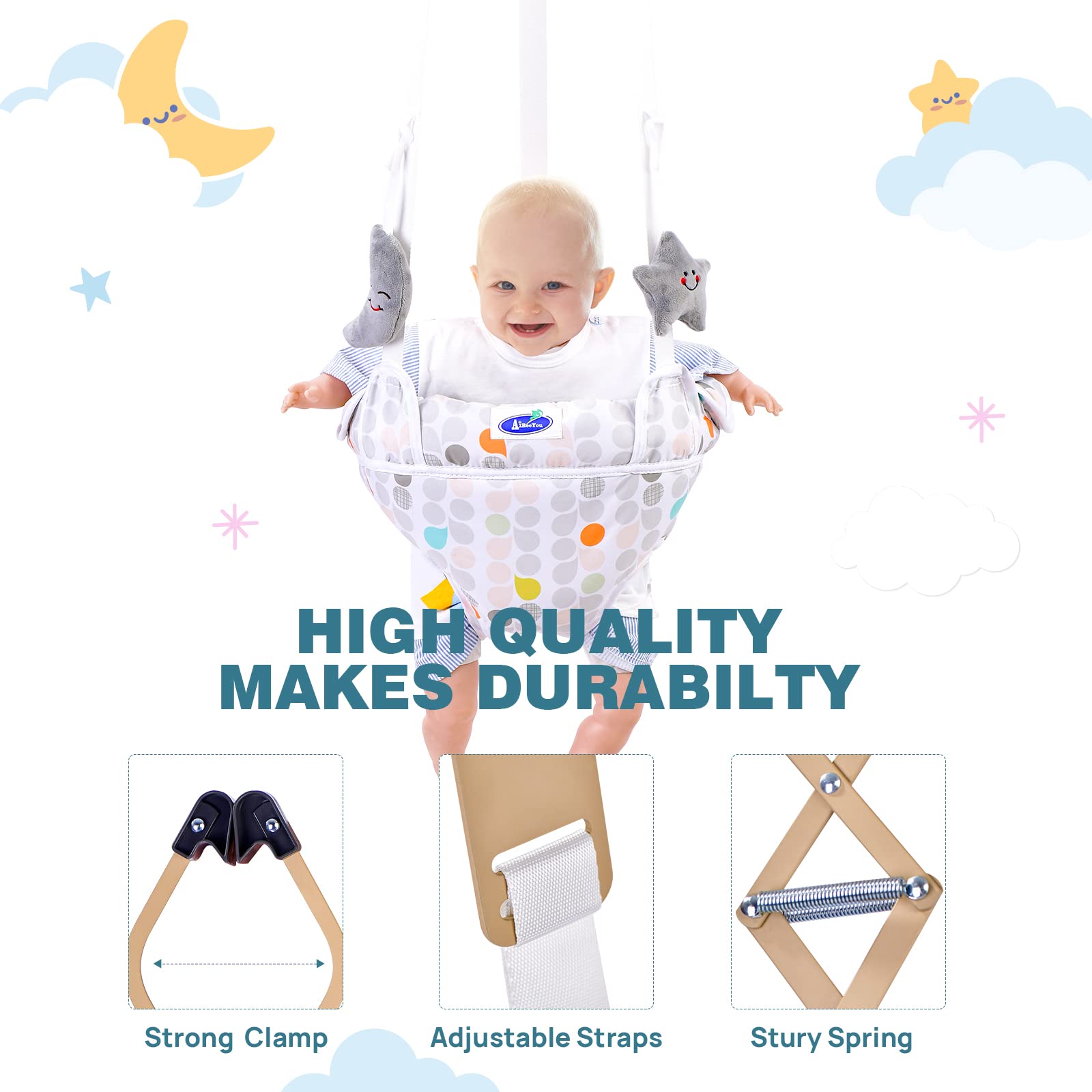 Baby Doorway Jumper, Baby Jumper for Indoor/Outdoor Play, Doorway Jumper for Baby with Adjustable Strap, Easy to Assemble & Store(Ideal Gift for 6-24 Months)