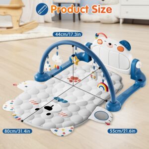 Lauon Baby Play Gym Mat, Bear Shaped 500,000 Tolerance Kick and Double Side Piano Thicken Activity Mat w 5 Detachable Toys, Tummy Time Mat Promote Motor Skills & Sensory Development Mat for Newborn