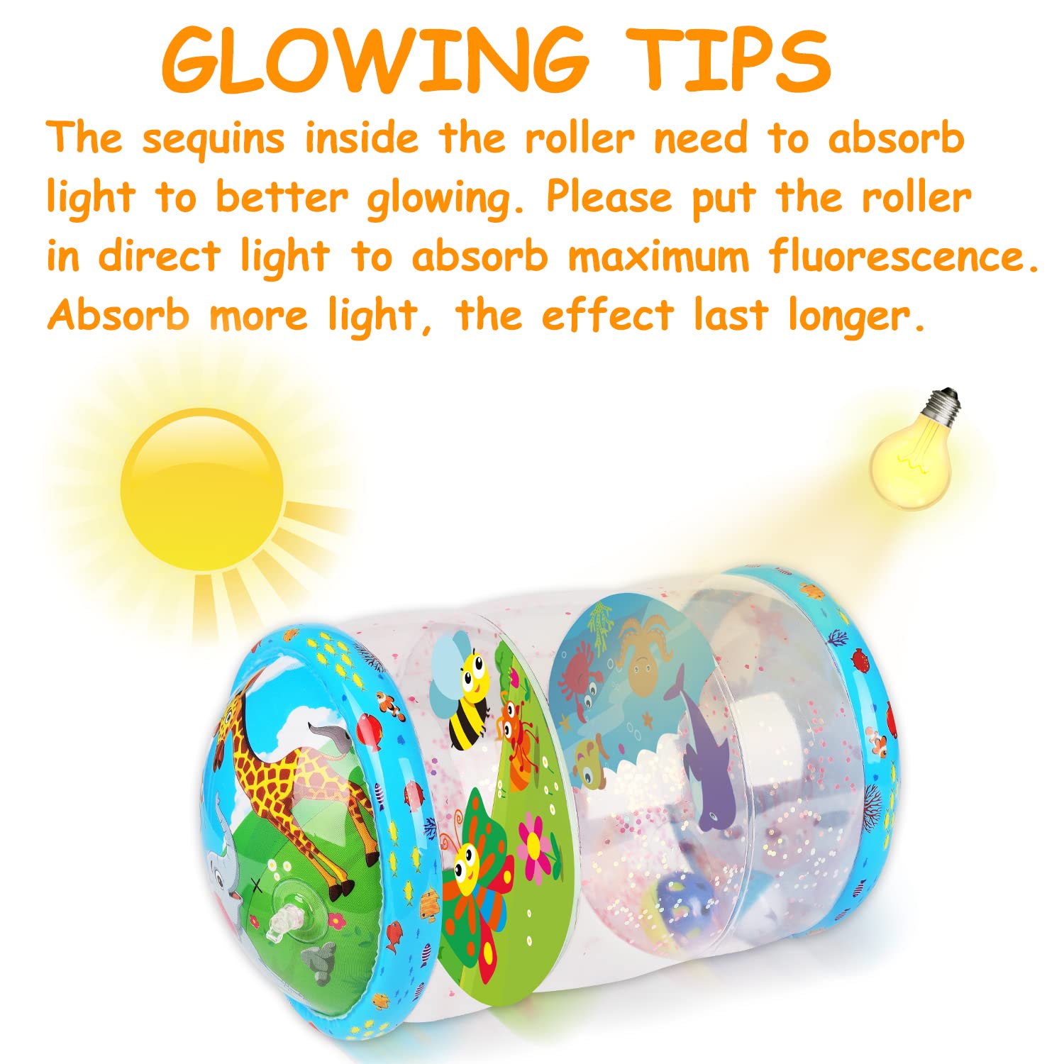 Crawling & Walking Baby Toys 0-6 6 to 12 Months Glowing Jumbo Inflatable Rolling Infant Toys 8 9 12-18 Month Old Sensory Toys for toddler 1-3 Development Light Up 1 2 Year Old Boy Girl Birthday Gifts