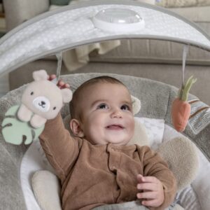 Ingenuity InLighten Baby Bouncer Seat with Light Up-Toy Bar and Bear Tummy Time Pillow Mat - Nate, Newborn and up