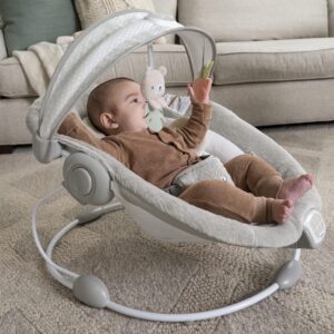 Ingenuity InLighten Baby Bouncer Seat with Light Up-Toy Bar and Bear Tummy Time Pillow Mat - Nate, Newborn and up