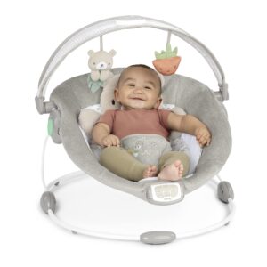 Ingenuity InLighten Baby Bouncer Seat with Light Up-Toy Bar and Bear Tummy Time Pillow Mat - Nate, Newborn and up