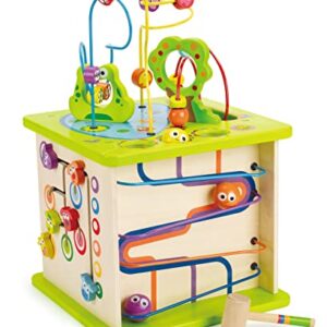 Country Critters Wooden Activity Play Cube by Hape | Wooden Learning Puzzle Toy for Toddlers, 5-Sided Activity Center with Animal Friends, Shapes, Mazes, Wooden Balls, Shape Sorter Blocks and More, 13.78 x 13.78 x 19.69 inches