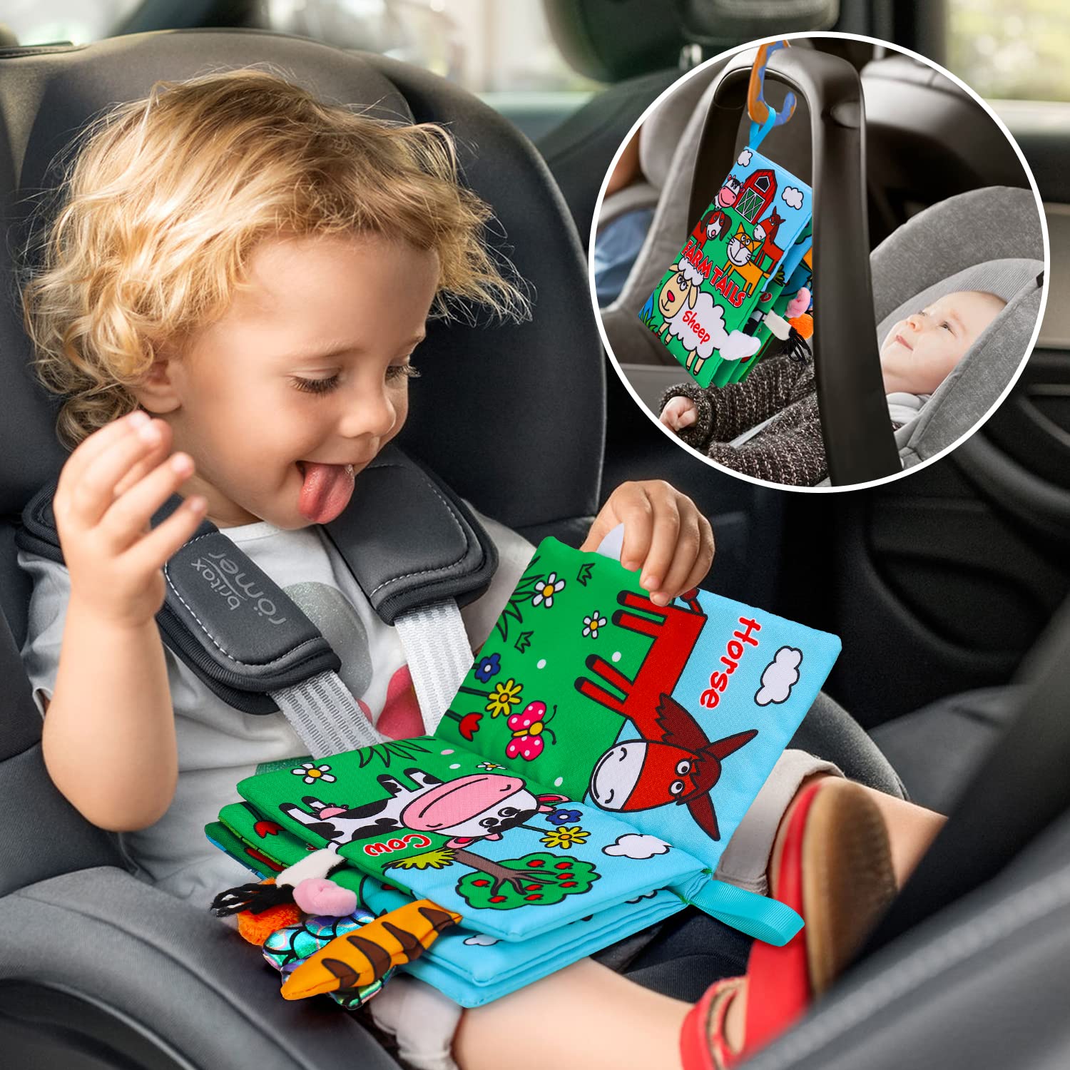 2 PCS High Contrast Crinkle Baby Books 0-6 Months Interactive Sensory Baby Toys 9-12 Month Montessori Activities Touch Feel Infant Book 0-3-6 Month Car Seat Travel Essentials Newborn Development Gift