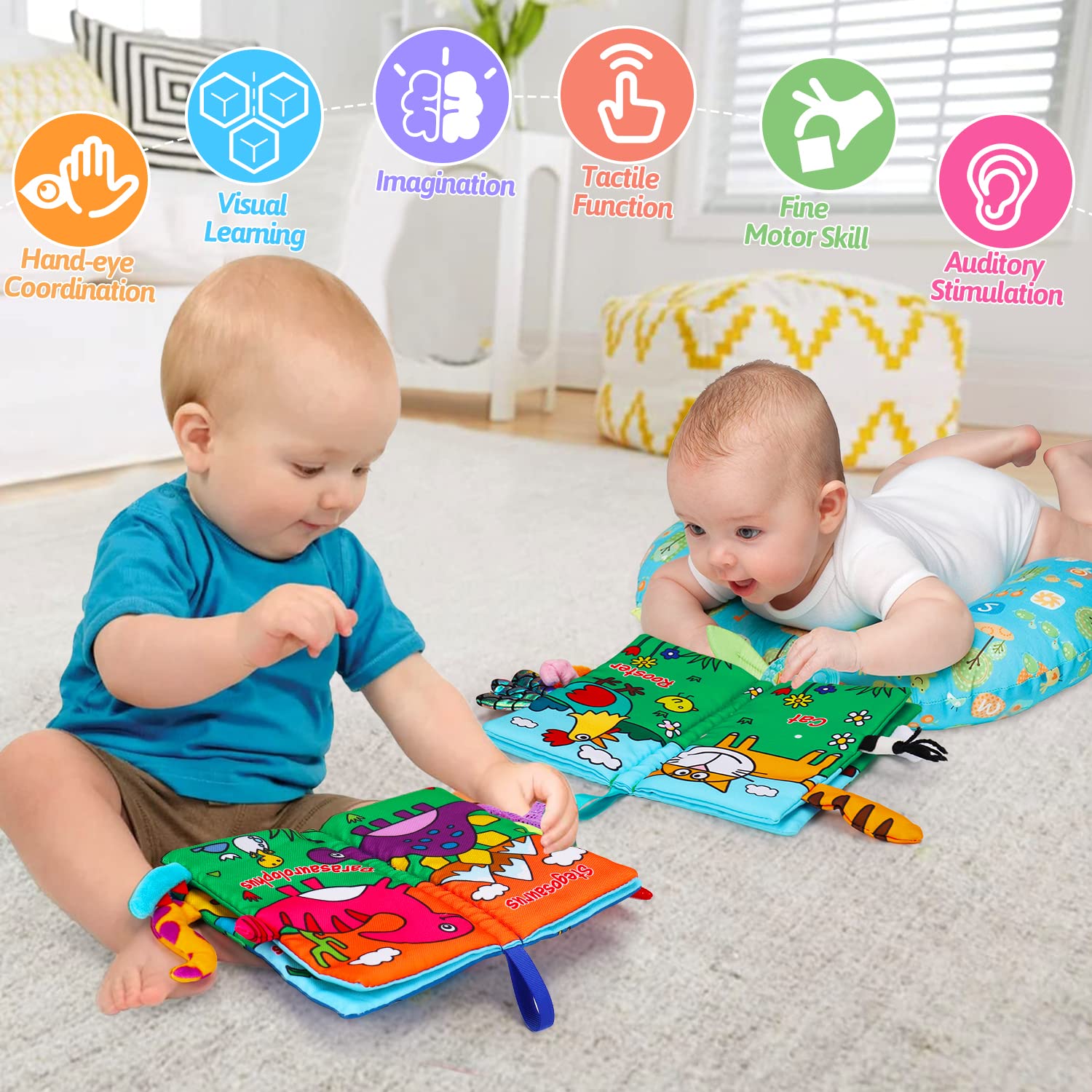 2 PCS High Contrast Crinkle Baby Books 0-6 Months Interactive Sensory Baby Toys 9-12 Month Montessori Activities Touch Feel Infant Book 0-3-6 Month Car Seat Travel Essentials Newborn Development Gift