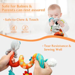 XIXILAND Car Seat Toys Baby Toys 0-3 Months Developmental, Stroller Toys Infant Toys 0-6 Months Newborn Toys, Carseat Toys for Infants 0-12 Months with Dinosaur, Lion Mirror, Teether