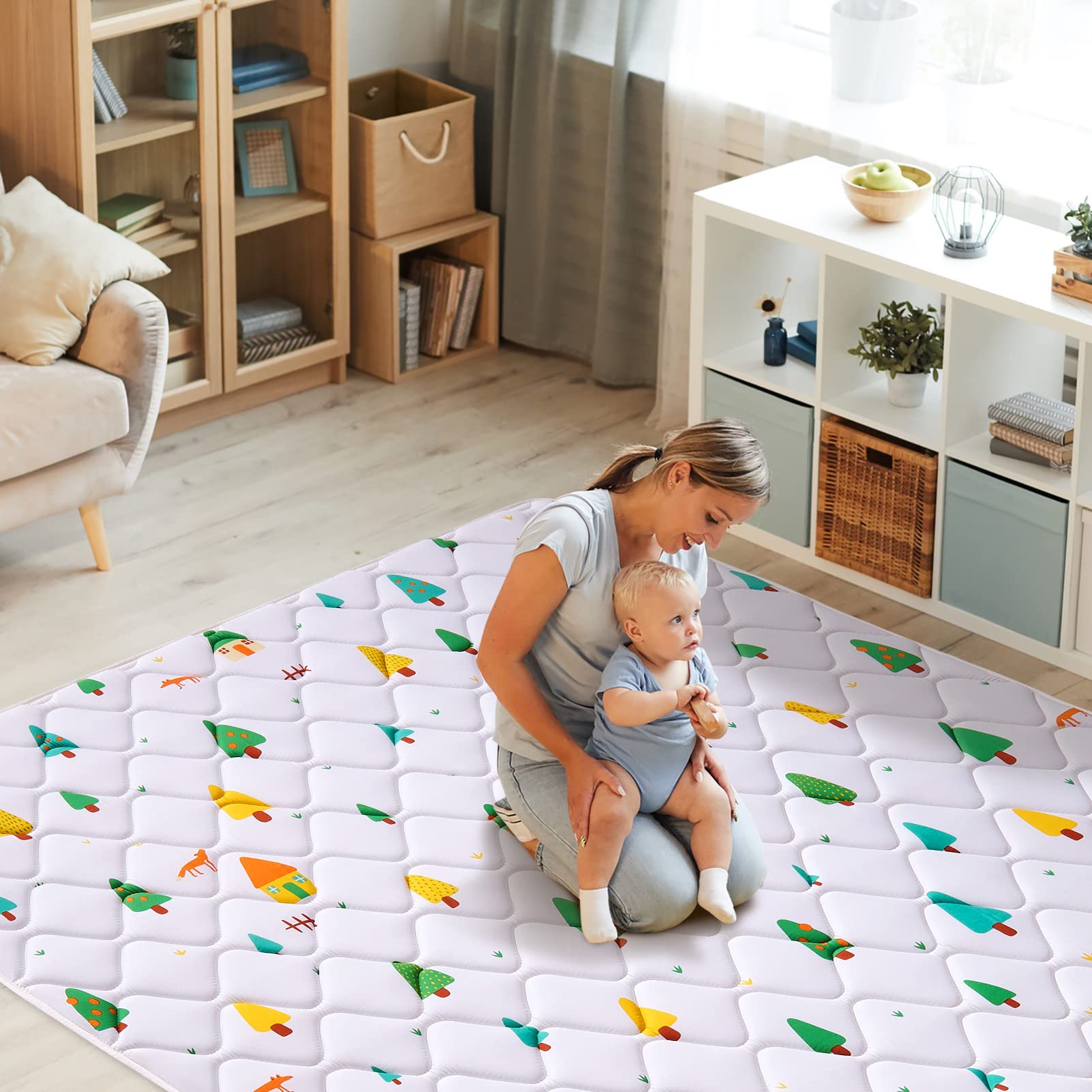 Odorless Premium Foam Baby Play Mat 71" X 59", Extra Large Activity Playmats for Babies,Toddlers, Infants, Soft Thicker Baby Mat for Floor, Play & Tummy Time, Machine Washable for Easy Care