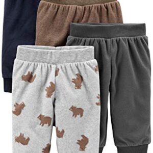 Simple Joys by Carter's Baby 4-Pack Fleece Pants, Brown/Dark Grey/Light Grey Bear Print/Navy, 6-9 Months