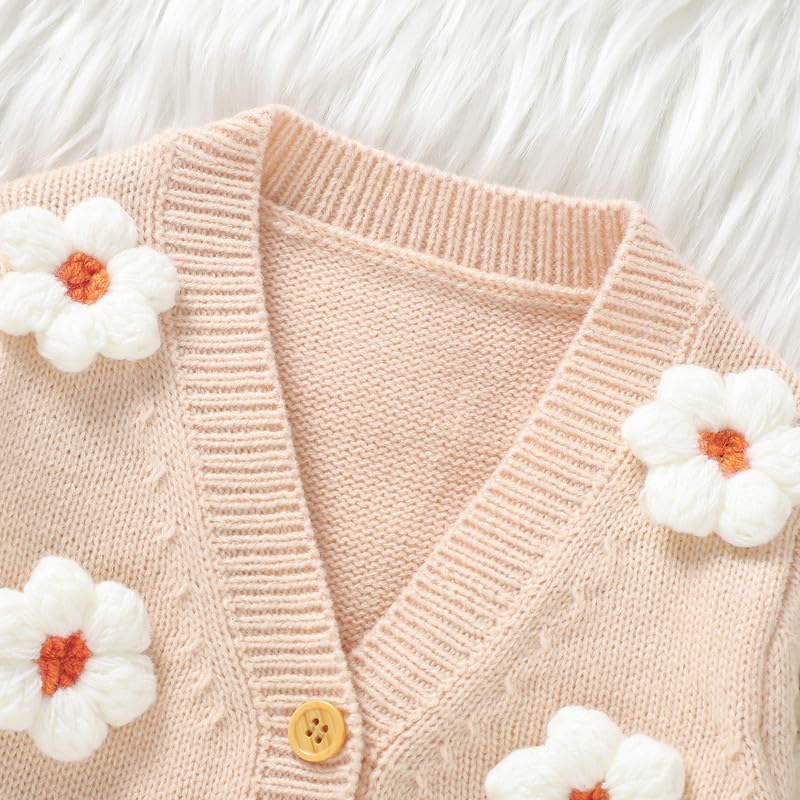 Neiwech Baby Girl Cardigan Sweater Toddler Knit V-Neck Button Long Sleeve Outwear Fall Winter Clothes Beige 2-3 T