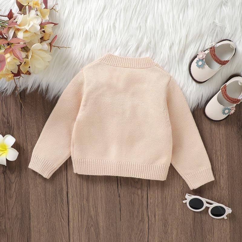 Neiwech Baby Girl Cardigan Sweater Toddler Knit V-Neck Button Long Sleeve Outwear Fall Winter Clothes Beige 2-3 T