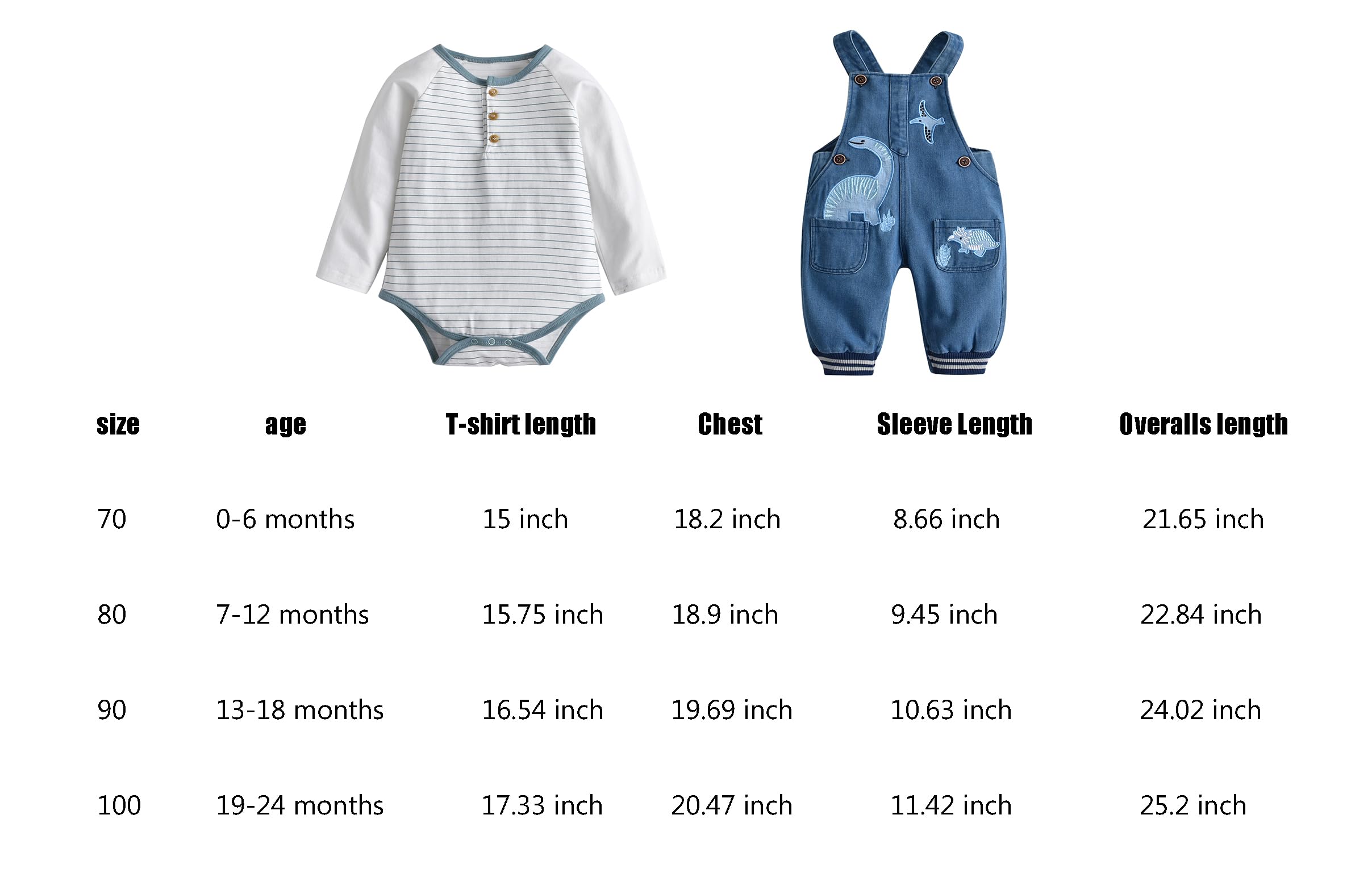 LvYinLi Baby Boy Clothes Set Infant Boy's Long Sleeve Romper+Dinosaur Denim Overalls Toddler Boys Fall Winter Outfits (Blue, 6-12 months)