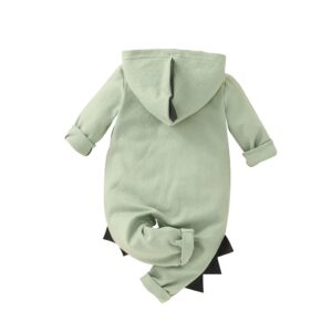 Onththr Infant Baby Boy Dinosaur Clothes Long Sleeve Hooded Romper Jumpsuit Outfits(Green, 3-6 Months)