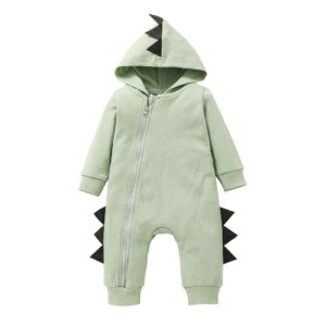 Onththr Infant Baby Boy Dinosaur Clothes Long Sleeve Hooded Romper Jumpsuit Outfits(Green, 3-6 Months)