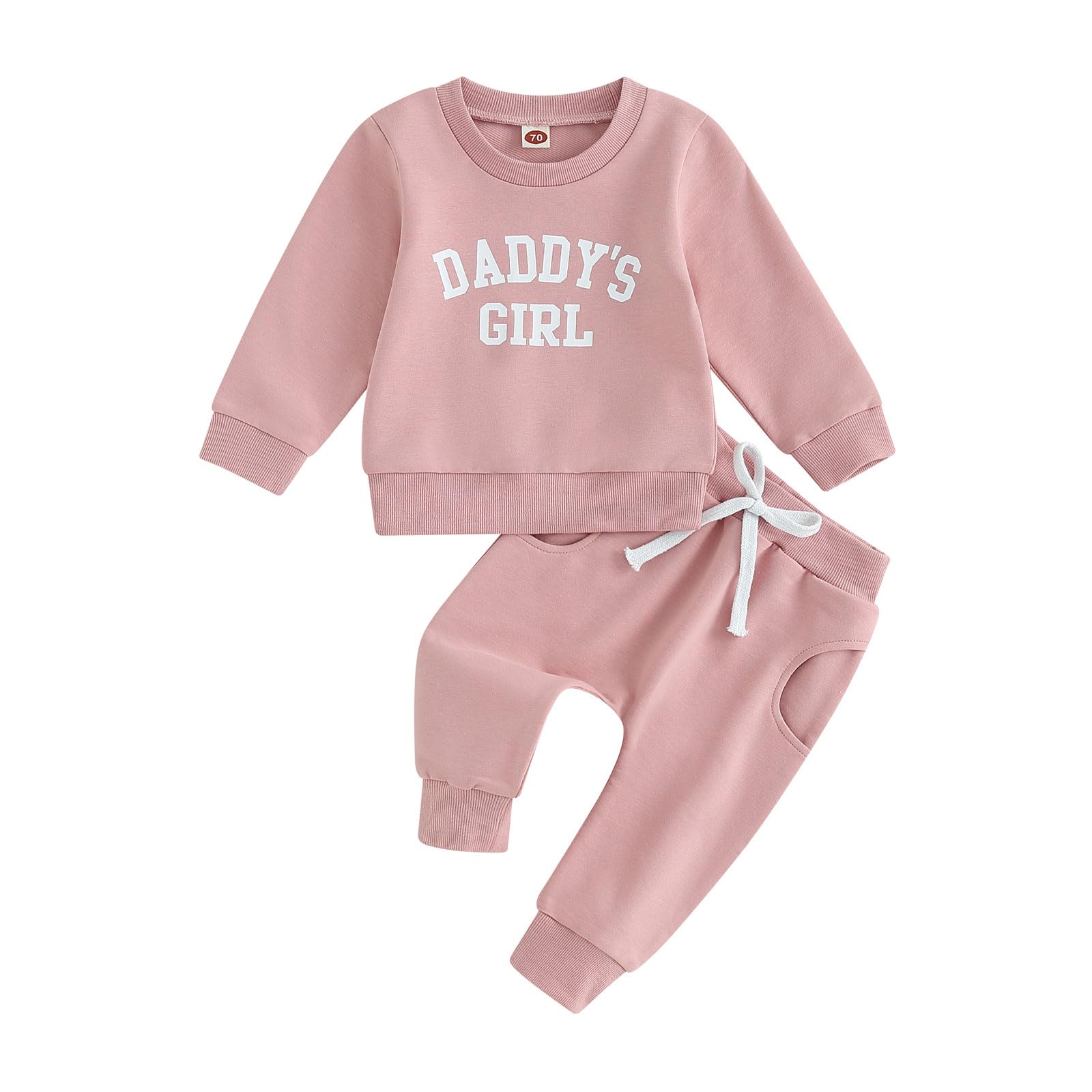 Baby Girl Clothes Daddy Mama Saying Outfits Long Sleeve Fall Winter Infant Toddler Sweatshirt Top Pants Set (Pink, 0-6 Months)