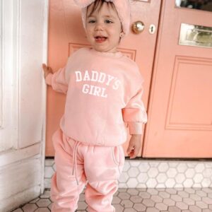 Baby Girl Clothes Daddy Mama Saying Outfits Long Sleeve Fall Winter Infant Toddler Sweatshirt Top Pants Set (Pink, 0-6 Months)