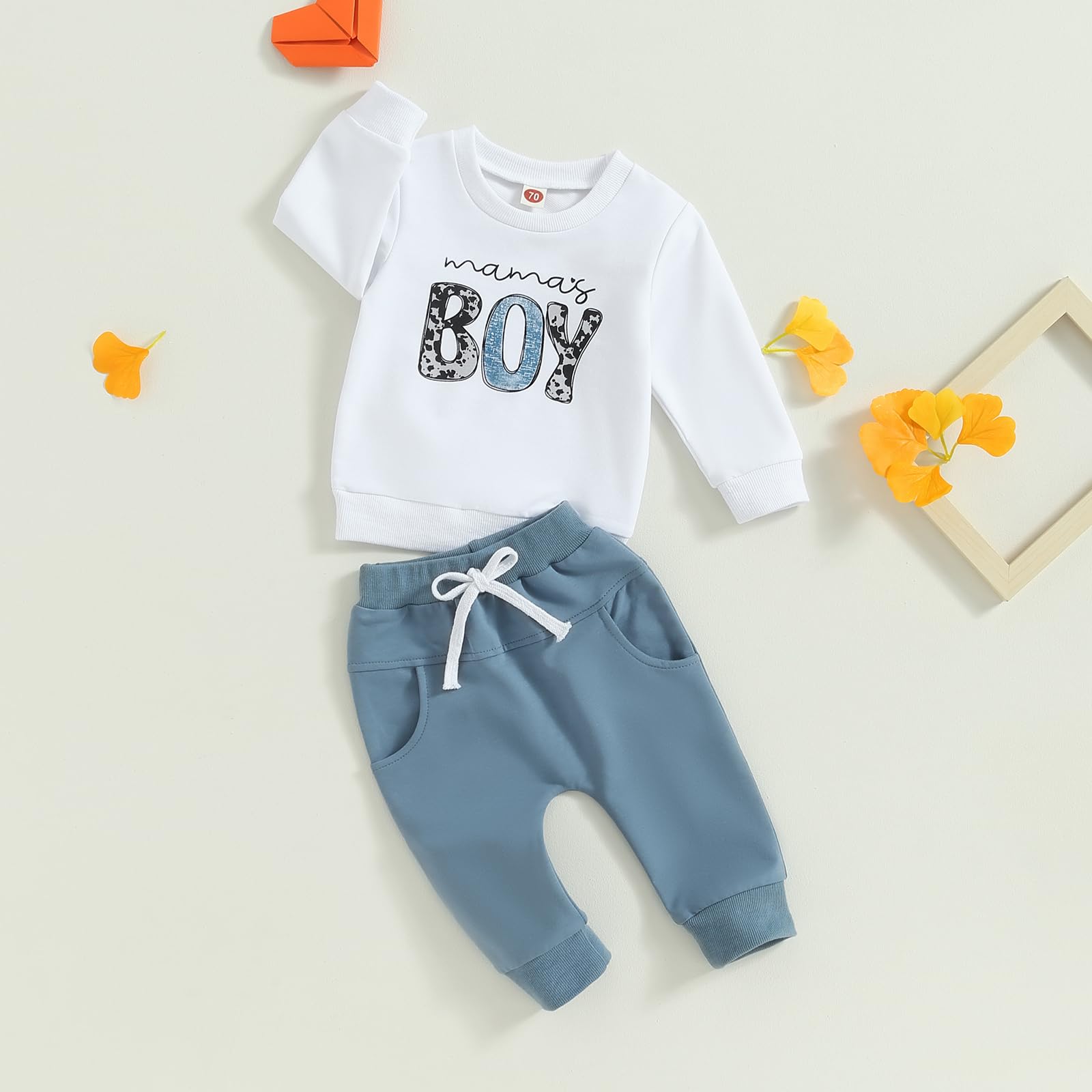 FOCUSNORM Toddler Baby Boy Outfits Newborn Infant Fall Winter Clothes Letters Sweatshirt Tops Elastic Waist Sweatpants Sets (White, 0-6 Months)