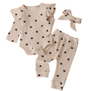 fullfamous infant baby girl clothes outfits,fall winter romper christmas clothing set 3-6 months ecru heart