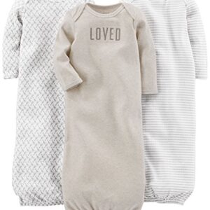 Simple Joys by Carter's Unisex Babies' Cotton Sleeper Gown, Pack of 3, Grey/White, Newborn