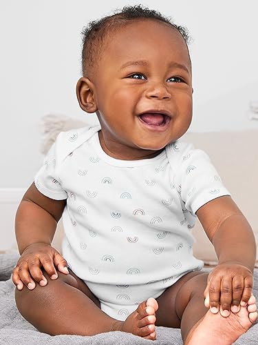 Simple Joys By Carter's Unisex Baby 6-pack Short-sleeve Bodysuit Shirt, Animal/Rainbow/Stripe/Text Print, 3-6 Months US