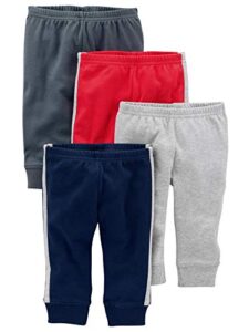 simple joys by carter's baby 4-pack neutral pant, dark blue/dark grey/grey heather/red, 18 months