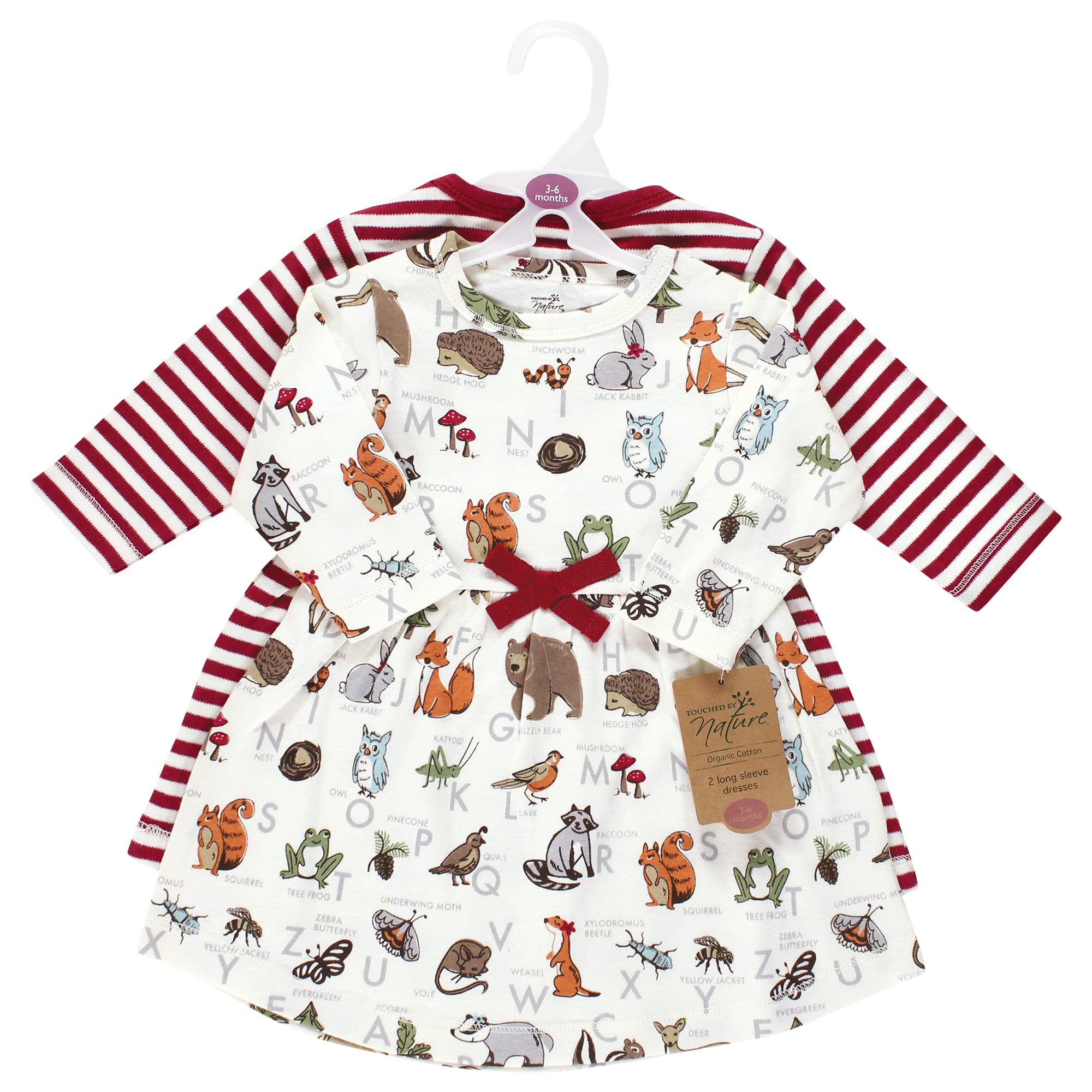 Touched by Nature Girls Organic Cotton Short-Sleeve and Long-Sleeve Dresses, Woodland Alphabet, 18-24 Months