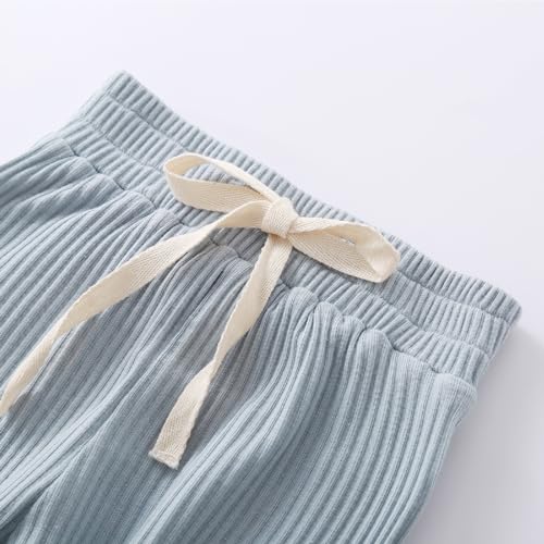 Newborn Baby Boy Girl Clothes Ribbed Knitted Cotton Long Sleeve Romper Long Pants Solid Color Fall Winter Outfits (A- Blue, 0-3 Months)