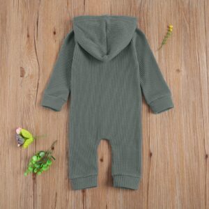 Ynibbim Winter Newborn Baby Boy Girl Solid Romper Unisex Infants Hooded Outfit Clothes Waffle Cotton Button Jumpsuits (Grey, 0-3 Months)