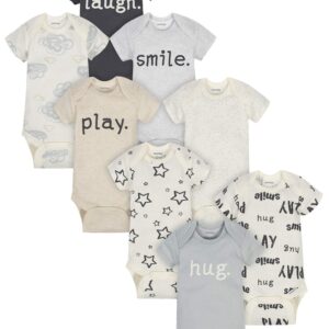 Onesies Brand Unisex Baby 8-Pack Short Sleeve Mix & Match Bodysuits, Play Smile & Hug Neutrals, 3-6 Months