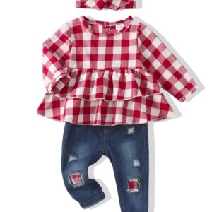 12 18 Months Girl Clothes Fall Winter Toddler Girl Clothes Outfits Cute Red Plaid Denim Pants Baby Girls Clothes 12-18 Months