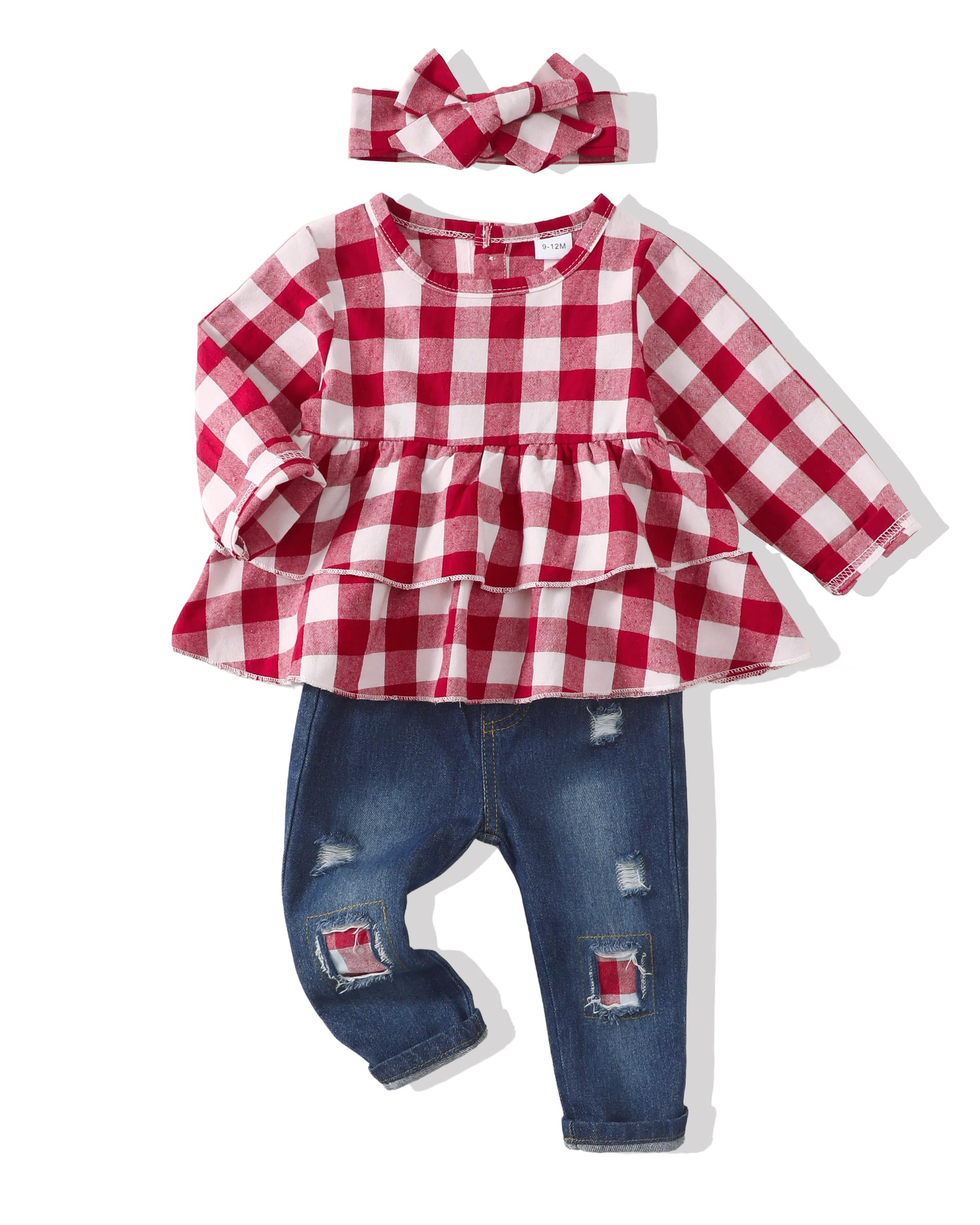 12 18 Months Girl Clothes Fall Winter Toddler Girl Clothes Outfits Cute Red Plaid Denim Pants Baby Girls Clothes 12-18 Months