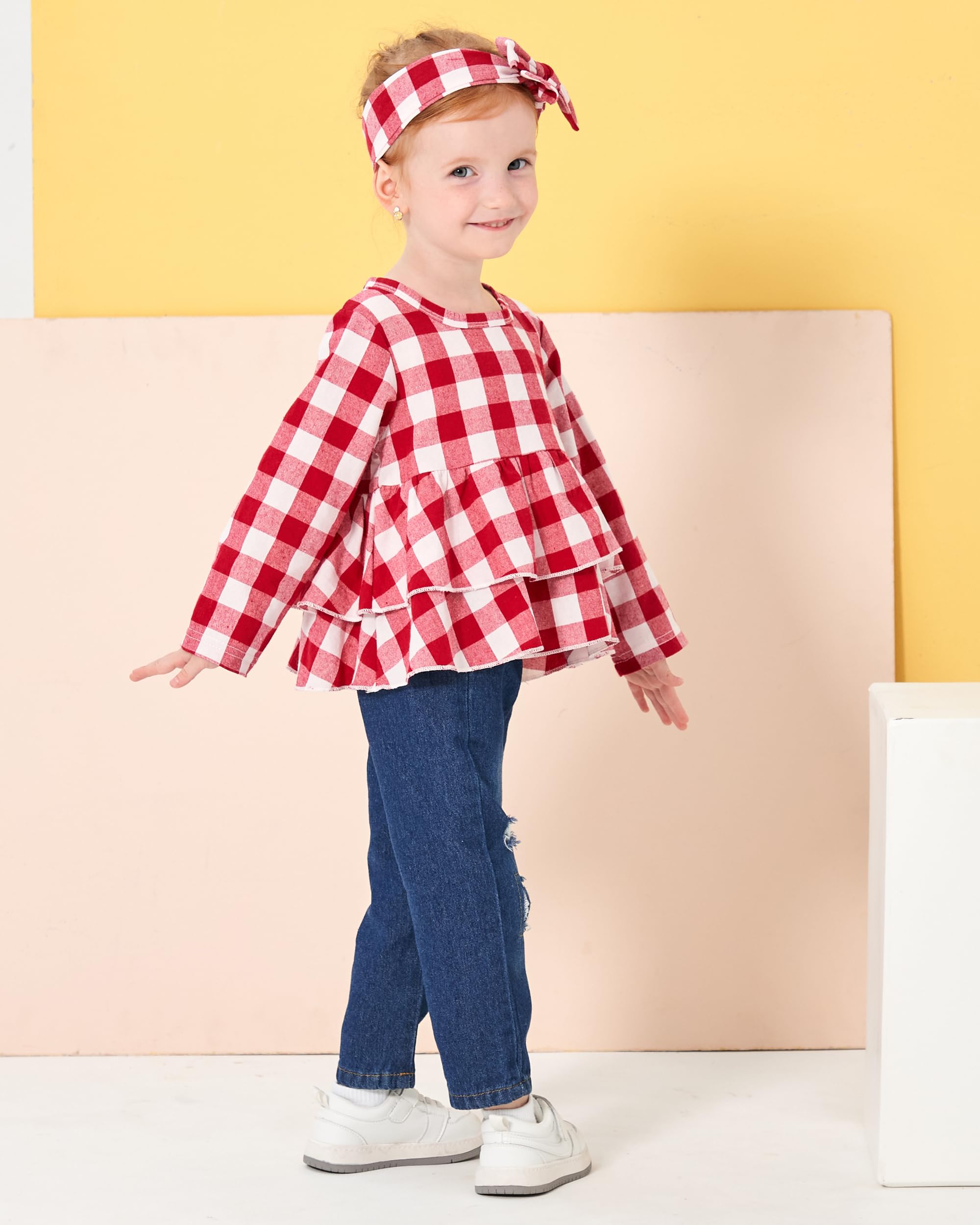 12 18 Months Girl Clothes Fall Winter Toddler Girl Clothes Outfits Cute Red Plaid Denim Pants Baby Girls Clothes 12-18 Months