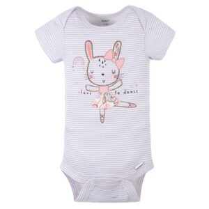 Gerber Baby Girls' 4-Pack Short Sleeve Onesies Bodysuits, Bunny Ballerina Purple, 0-3 Months