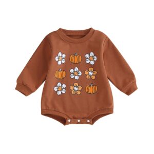 hnyenmcko newborn baby boy girl halloween outfit pumpkin sweatshirt bubble romper oversized bodysuit halloween baby clothes (b-coffee, 0-3 months)