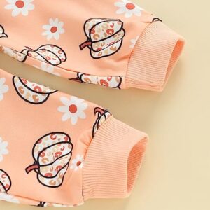 Meiweileya Baby Girl Fall Clothes Floral Cute Pumpkin Sweatshirt Long Pants Set Halloween Outfit Newborn Toddler Clothing (Orange Pink Leopard, 0-6 Months)