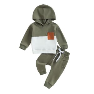 LIOMENGZI Infant Baby Boys Pants Outfits Set Long Sleeve Hooded Striped Sweatshirts Pants Clothes Set Fall Winter Pants Sweatsuit (Green-04, 18-24 Months)