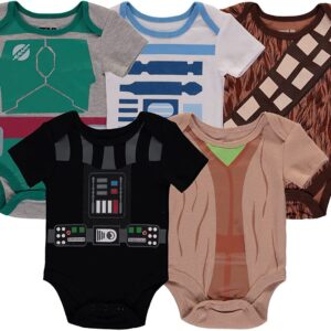 Star Wars Baby Boys' Short Sleeve Bodysuit Five Pack - Star Wars Baby Clothes One Piece Multipack Featuring Baby Yoda, Chewbacca, Boba Fett, R2-D2, and Darth Vader