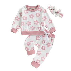 douhoow infant baby fall outfit baby girl flowers sweatshirt drawstring pants baby girl clothes set (pink, 0-6 months)