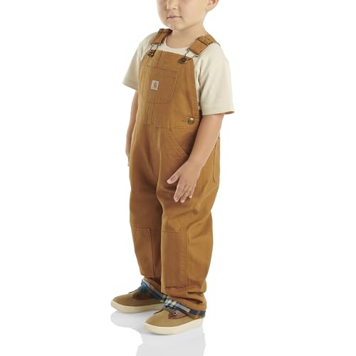 Carhartt Baby Boys' Canvas Overall Flannel Lined, Brown, 12 Months