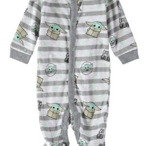 Happy Threads Star Wars Baby Boys One Piece Sleeper - Footed Baby Pajamas - Baby Boy Clothes - Footie Pajamas (Grey/Green/Brown, 3-6 Months)