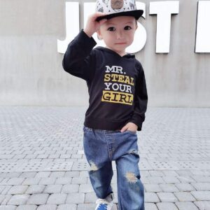 NZRVAWS 18 Months Boy Clothes Toddler Boy Clothes 24 Months Long Sleeve Sweater Hoodie Top + Ripped Jeans Long Pants Clothes Set Fall Winter