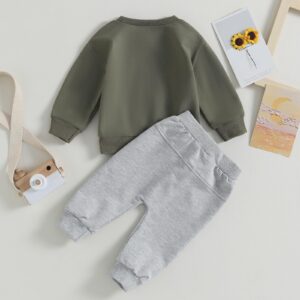 Baby Toddler Boys Fall Winter Outfits Little Dude Letter Printed Long Sleeve Sweatshirts Pants 2Pcs Clothes Set (Army Green, 6-12 Months)