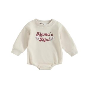 Newborn Baby Girl Clothes Long Sleeve Letter Print Sweatshirt Romper Oversized Bubble Onesie Fall Winter Clothes (B-Apricot, 0-6 Months)