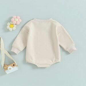 Newborn Baby Girl Clothes Long Sleeve Letter Print Sweatshirt Romper Oversized Bubble Onesie Fall Winter Clothes (B-Apricot, 0-6 Months)