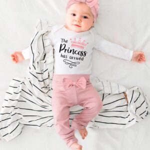 TyeSmo Newborn Girl Clothes the Princess Has Arrived White Long-sleeve Top + Pants + Headband + Hat Newborn Baby Girl Clothes